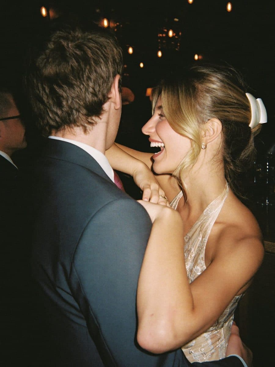 A couple laughing together on a night out